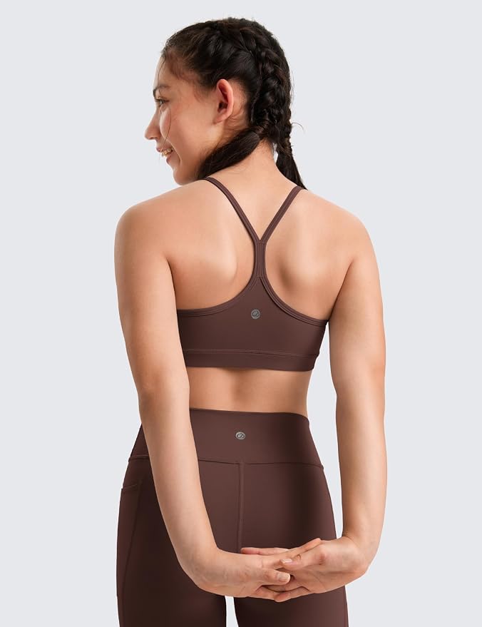 CRZ YOGA Girls Butterluxe Y Back Sports Bra - Yoga Athletic Casual Tops Scoop Neck Spaghetti Strap Padded Crop Kids Teen