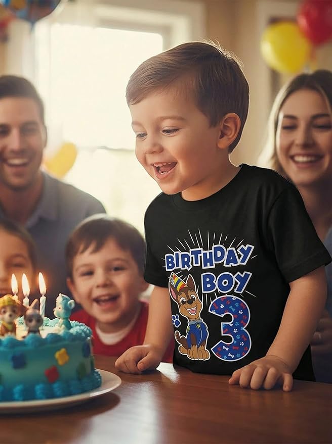 Paw Patrol Chase 3rd Birthday Boy Shirt - Toddler T-Shirt Gift Outfit for Party - Clothes for 3 Year Old Boys