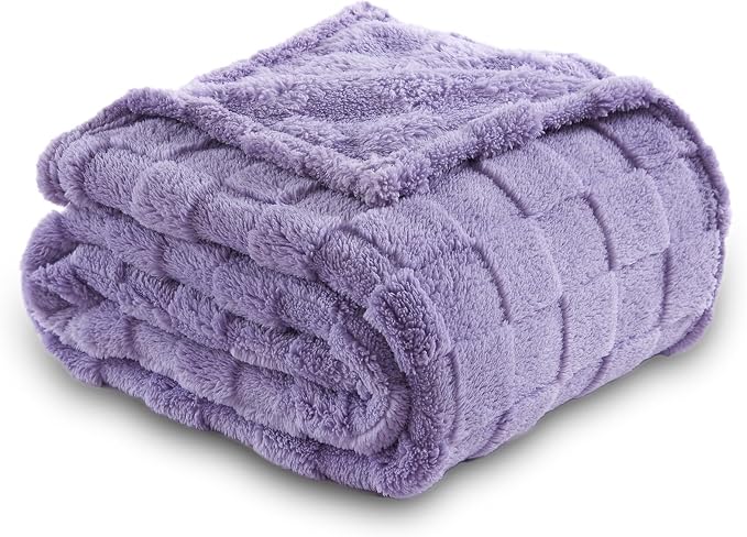 NEWCOSPLAY 3D Checkered Flannel Queen Blanket, Lavender Checkered, 90"x90" | Super Soft Cute Lightweight Decorative Premium Silky Fleece Blanket for Couch Sofa Bed, Gift for Women Men, All Season Use