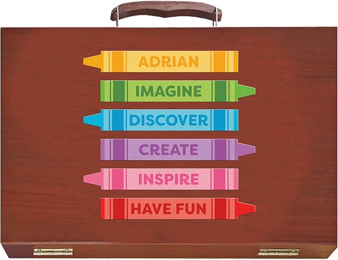 Let's Make Memories Personalized 80-Piece Deluxe Art Set - for Kids - Wood Carrying Case - Oil Crayons, Colored Pencils, Watercolors - Arts & Crafts - Palette Design - Add Name - Creative Crayons