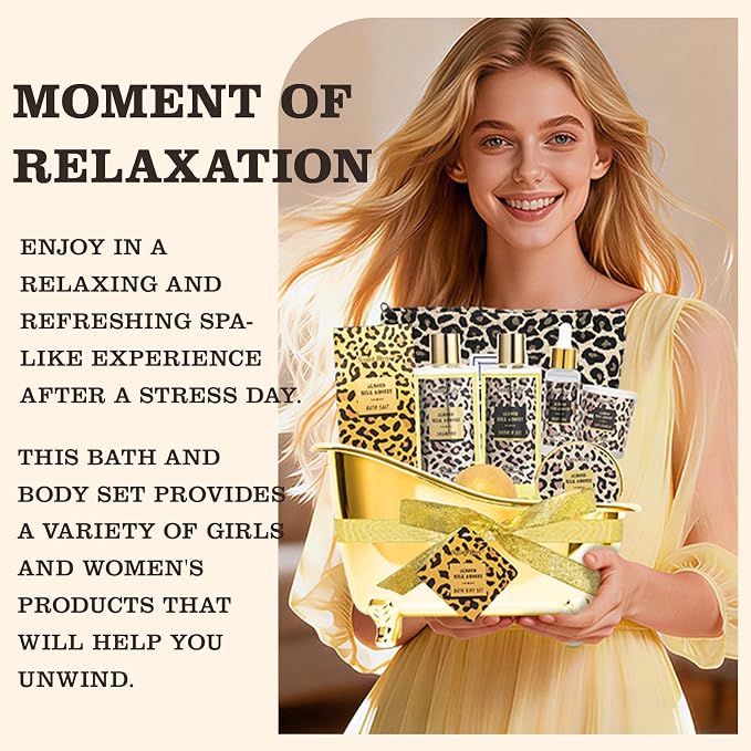 Spa Gift Basket, Spa Kit for Women, Honey & Almond Bath & Body Gift Set | Home Spa Bath Gift Basket, Travel Cosmetic Bag Bath Set Christmas Gifts, Pamper Kit for Women, Birthday Bath Self Care Gift