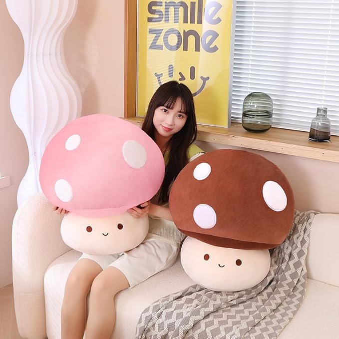 Cute 3D Soft Mushroom Plushie, Brown Mushroom Hugging Plush Pillow Gift for Girls Kids Home Decor Christmas Birthday