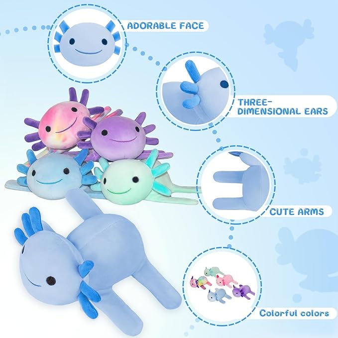 Huggers Axolotl,Stuffed Axolotl Slap,Cute Animal Book Buddy Slap,Fun Axolotle Toys for Boys and Girls.Blue