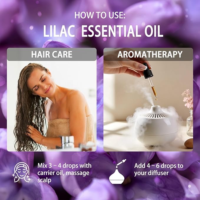 Lilac Essential Oil - Lilac Oil for Diffuser, 4 Fl Oz(120ml) | Candle Making, Soap Making, aroma, Strong Scent, Pure, Natural, Home Fragrance, Massage