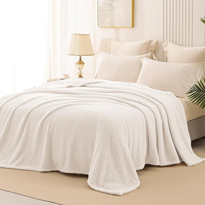 Whale Flotilla Soft Fleece Twin Size Bed Blanket, Ivory | 60x80 Inch, Suitable for Bed, Fluffy Fuzzy Jacquard Blankets for All Season, Lightweight and Cozy