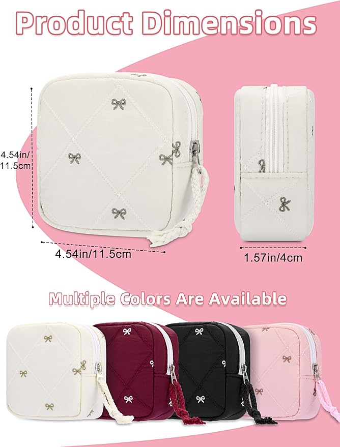 Period Bag for Girls, Quilted Period Pouch for Women, Sanitary Napkin Storage Bag Menstrual Pad Pouches Tampon Holder for Purse Pad Bag Gifts for Teen Girls(Beige)