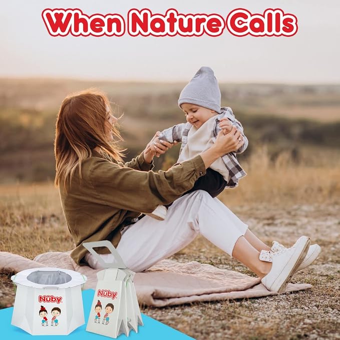 Nuby Disposable Travel Potty with Liner - Foldable and Portable Potty; Toddler Potty Essential for Camp, Trips, & Car Rides - Travel Potty for Toddler, 3 Pack