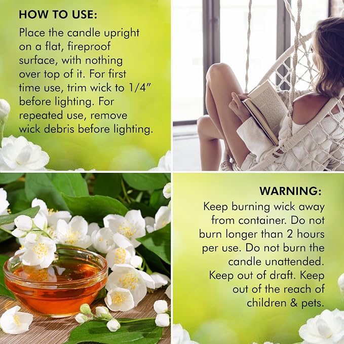 Nabila K – Jasmine & Honey - Soy-Based Candle - Jasmine, Ylang-ylang, Gardenia, Tuberose, and Honeysuckle, Honey - Hand-Poured - Cotton Wick - Aromatherapy - Essential Oils - Made in USA - 14 oz