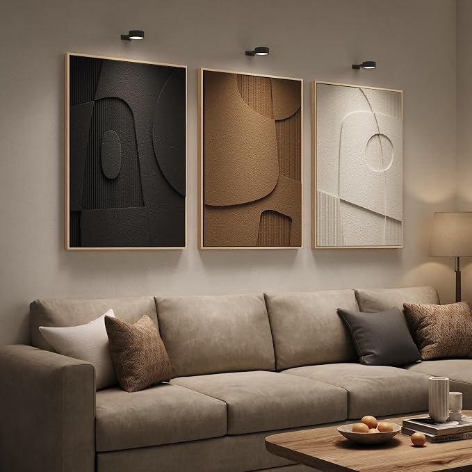 Large 3D Textured Framed Neutral Abstract Wall Art for Living Room, 3 Piece | Solid wood frames, sculptural curved detail, black white brown tones, big size 24x36 in, modern wall decor for bedroom office
