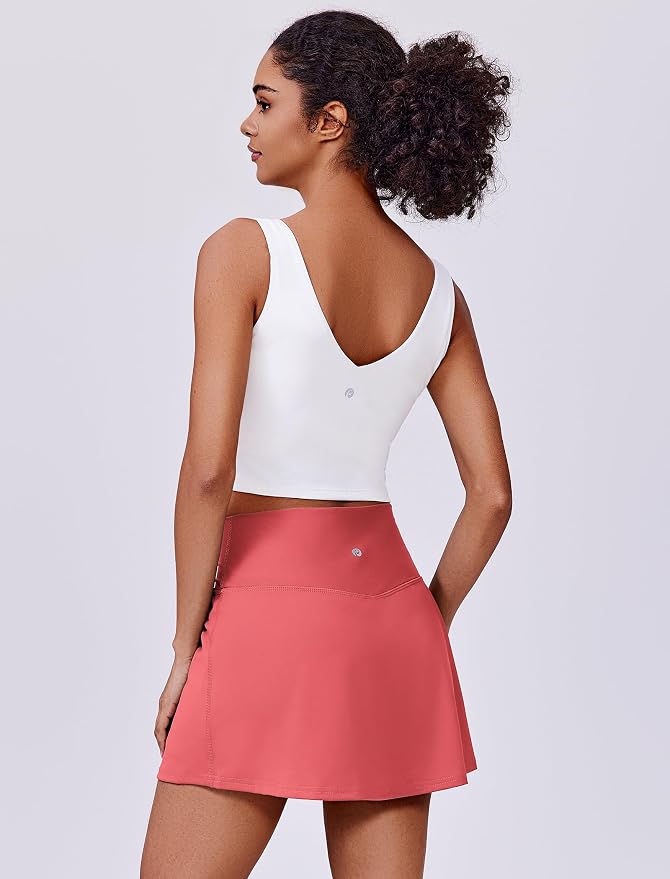 PINSPARK 14" Womens Tennis Skirt High Waisted Golf Skort with 2 Pockets | Built-in Shorts, A Line, Tummy Control, Stretchy, Casual, Mini, Workout, Pickleball, Running, Skort for Woman