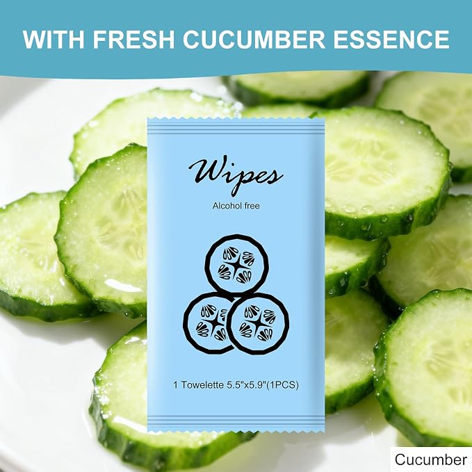 Individual Hand Wipes Wet Wipes Travel Size,Wet Wipes Individually Wrapped | 50PCS Bulk Cleansing Travel Size Wipes for Wedding Travel Restaurant Barbecue(Cucumber)