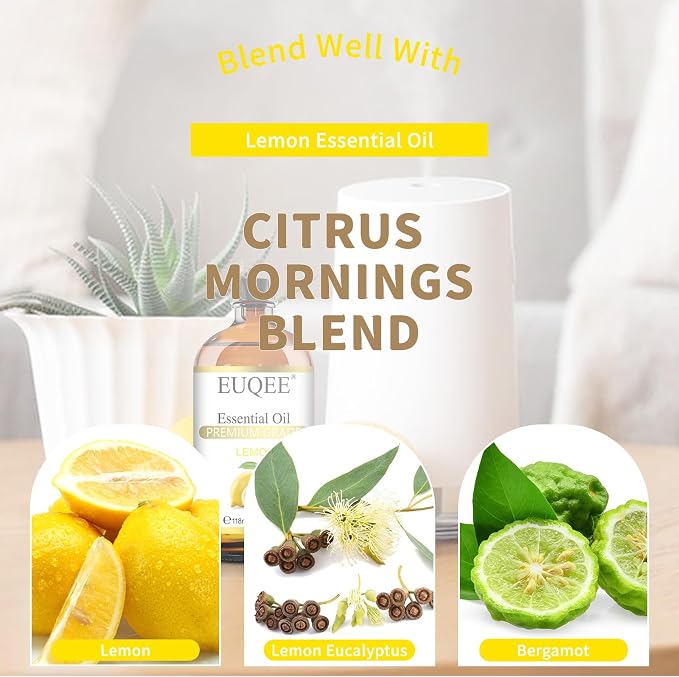 EUQEE Lemon Essential Oil with Glass Dropper, Great for Aromatherapy, DIY Soap, Humidifier, Candle Making(4Fl oz/118mL)