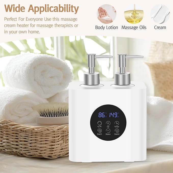Meifuly Massage Oil Warmer for SPA, Body Oils Heater with 4 Bottles Dispenser, Professional Electric Lotion Digital Heater for Salon Home, Adjustable Constant Temperature