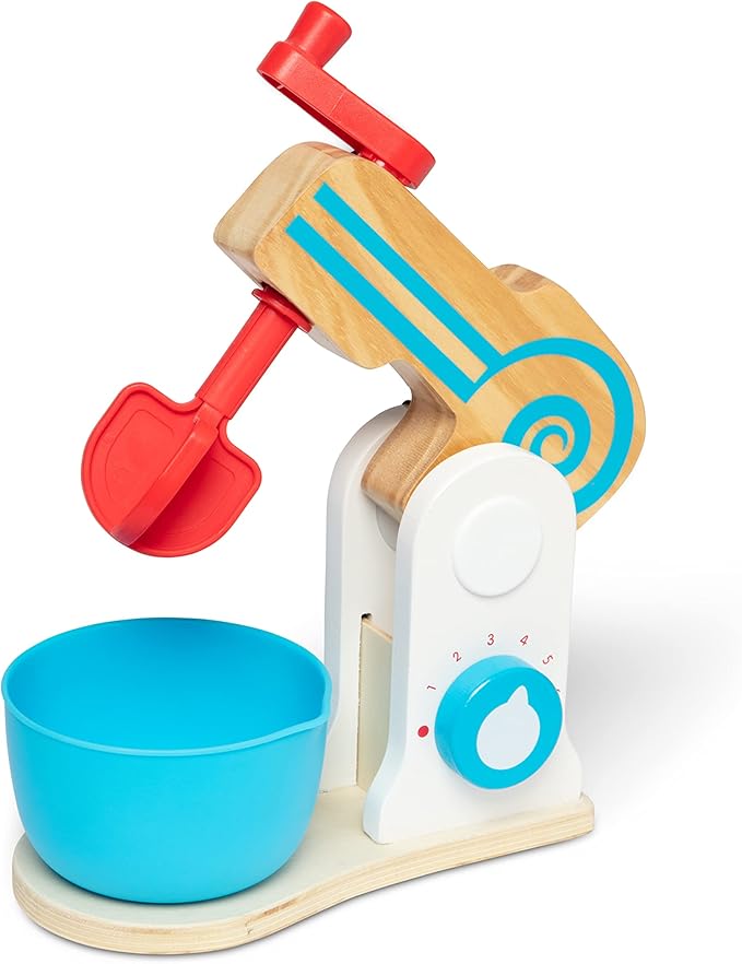 Melissa & Doug Wooden Make-a-Cake Mixer Set (11 pcs) - Play Food and Kitchen Accessories - FSC Certified