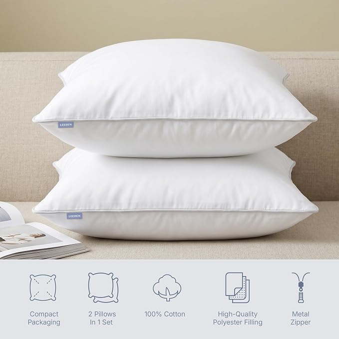 Leeden 18 x 18 Pillow Inserts (Set of 2) - Throw Pillow Inserts with 100% Cotton Cover - 18 Inch Square Decorative Pillows for Sofa, Couch, Bed and Home Decor