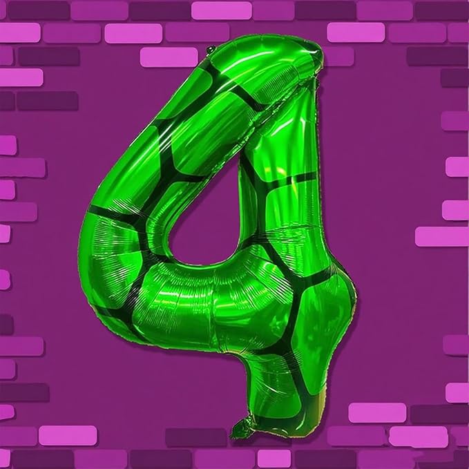 40 Inch Cartoon Turtle Theme Number 4 Foil Balloons Large Mylar 4th Number Balloon Super Green Turtle Themed Hero Video Game Pizza Balloons Birthday Party Decorations