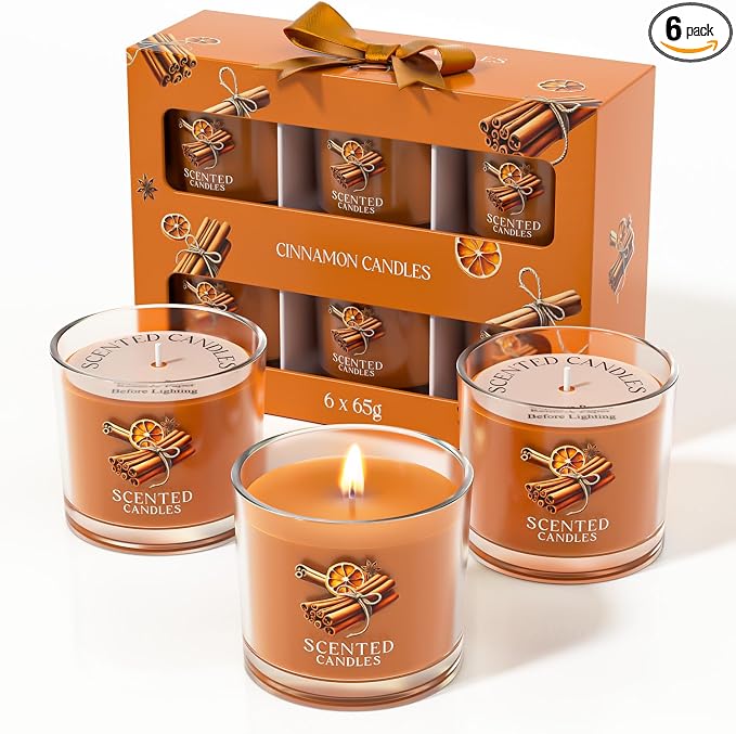CHILLFLAME Cinnamon Candle, Scented Candles Gifts for Women, Candles Gift Set for Her, 6 Scented Votive Candles, Birthday Gifts for Women/Men (Orange, 14 oz)