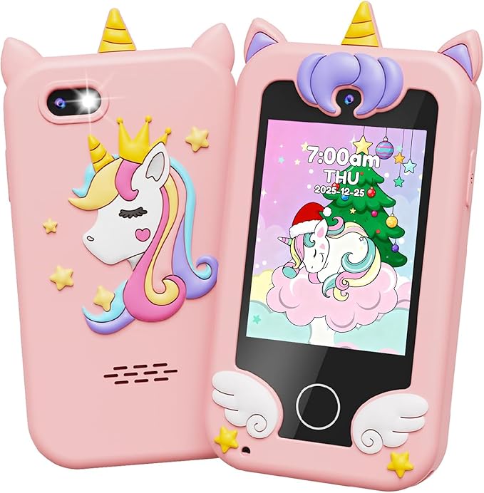 UCIDCI Unicorn Kids Smart Phone Toys for Girls Ages 3-7 with Dual Camera - Toddler Phone with Learning Games, Travel Toys with MP3 Music Player for Christmas, Birthday Gifts for 3 4 5 6 7 Year Old