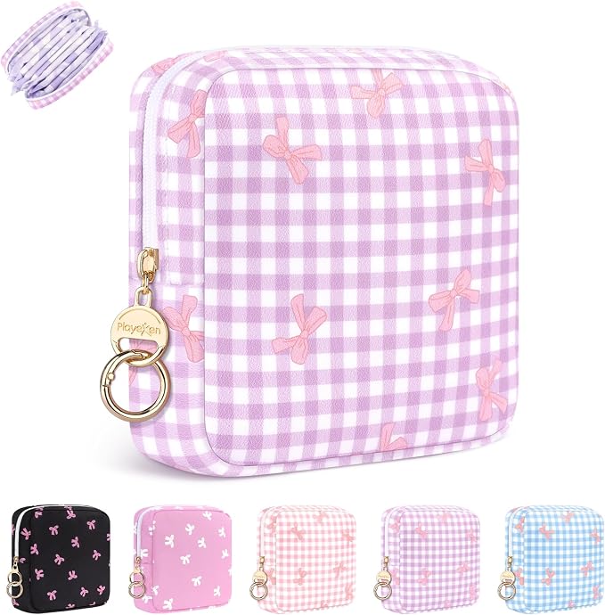 Period Bag for Teen Girls, Canvas Sanitary Napkin Storage Bag with Zipper, Portable Menstrual Pad Bag Tampon Holder for Purse