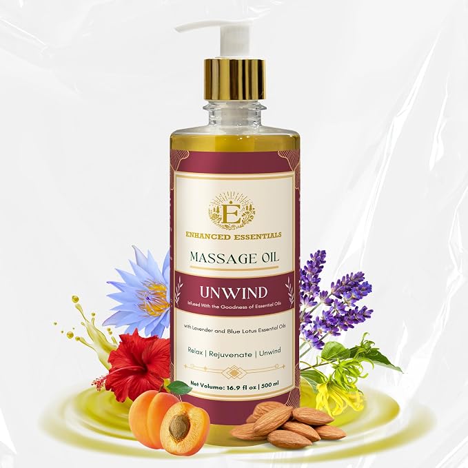 Unwind Massage Oil with Rosehip,Apricot & Vitamin E by |Scented with Pure Essential Oils only|Silky,Relaxing & Nourishing|Ideal for Date Nights||16.9 fl oz (500ml)