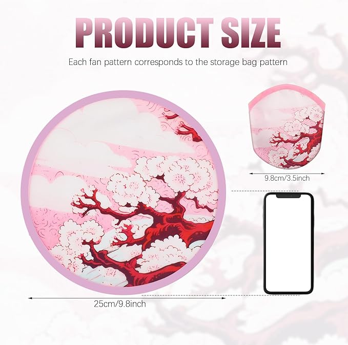 Gejoy 104 Pcs Foldable Japanese Style Summer Flower Handheld Round Fan for Women Men Daily Use Festival Wedding Party Favors Decorations Portable, 8 Styles