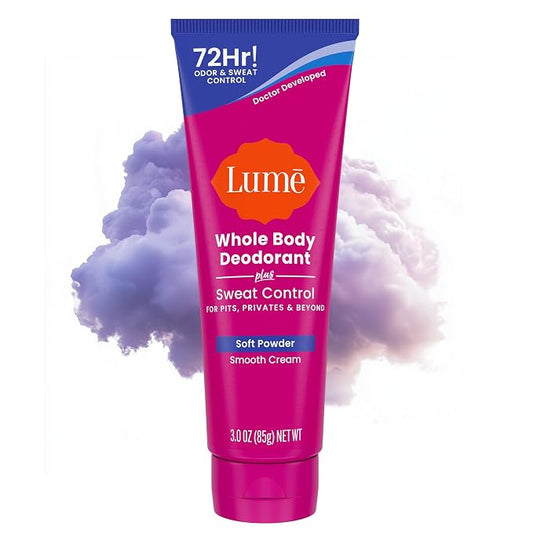Lume Whole Body Deodorant Plus Sweat Control - Smooth Cream Tube - 72 Hour Odor And Sweat Control - Baking Soda Free, Skin Loving - 3.0 ounce (Soft Powder)