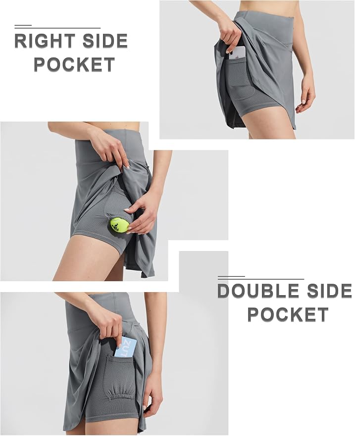 ZUTY 18" High Waisted Tennis Skirt for Women Skorts Skirts with Pockets Casual Modest Long Golf Athletic Running