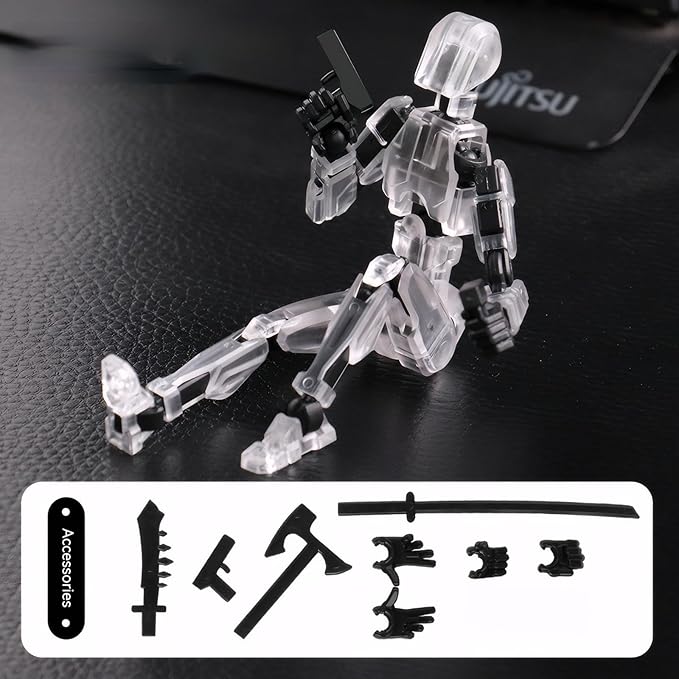 Dummy 13 Assembly Complete Action Figure,Luck 13 Multi-Jointed Articulated Model with Magnetic Base, Interchangeable Hands & Weapon Accessories for Desk Display, Titan 13, 3 Pces (Luminous-Clear)