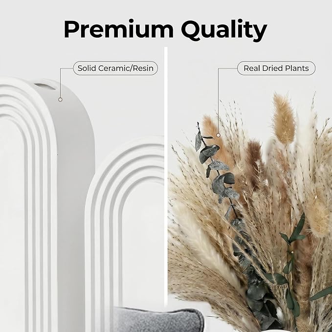 Set of 2 Wooden Wall Vases with Dried Pampas Grass & Eucalyptus, Boho Farmhouse Decor for Living Room, Entryway, Bathroom, Rustic Home Art(White)