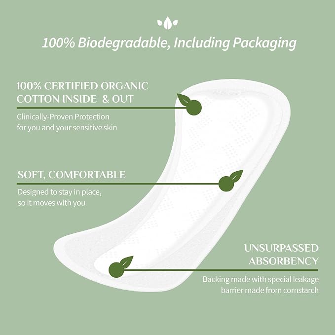 Organyc 100% Certified Organic Cotton 2 in 1 Panty Liners for Women Fits Thong or Regular Underwear, Light Flow, 20 Count