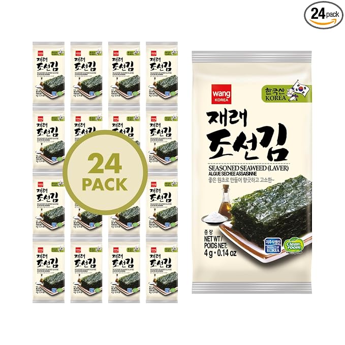 Wang Korean Seaweed Snacks Original, Crispy Roasted Seaweed Sheets | Healthy Sea Weed Snack, Keto, Vegan, Gluten-Free, Pack of 24