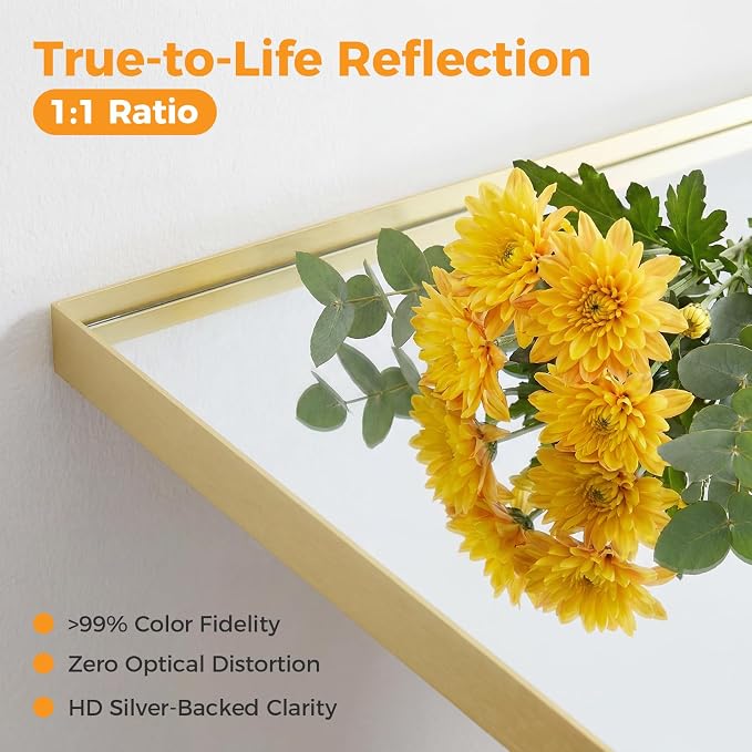 Sweetcrispy Gold Bathroom Mirrors for Over Sink, 24" x 40" Rectangle | Wall Mount Mirror with Metal Frame, Modern Vanity Mirror with Tempered Glass, for Home Decor, Anti-Rust