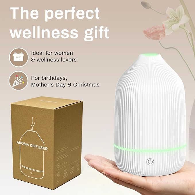 Essential Oil Diffuser, 100ml Aromatherapy Diffuser, White | Ultrasonic Cool Mist Humidifier, 7 Color LED Lights, Auto Shut-Off, Diffuser for Home, Bedroom, Office, Yoga
