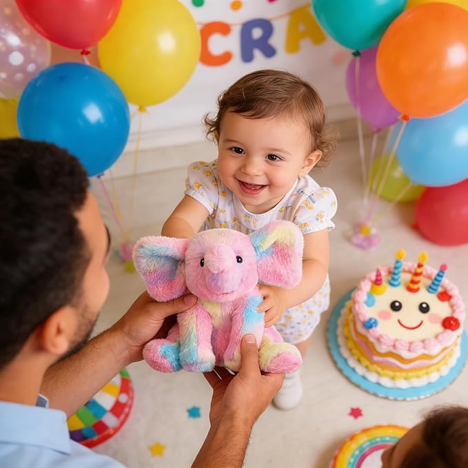Hopearl Adorable Plush Calf Elephant Toy Floppy Elephish Ultra Soft Stuffed Animal for Boys Girls Kids Toddlers, Rainbow, 9''