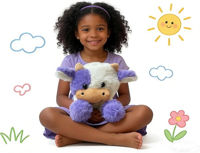 Cute Cow Plush Stuffed Animal Doll Toy 10 inch for Girls Boys (pa Cow purplue)