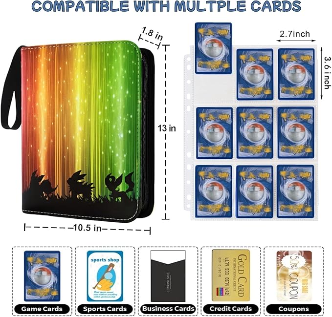Card Binder 9 Pocket,900 Pockets Trading Card Binders Holder Collector Album Book with Zipper and 50 Removable Sleeves,Compatible with Game Sport Cards