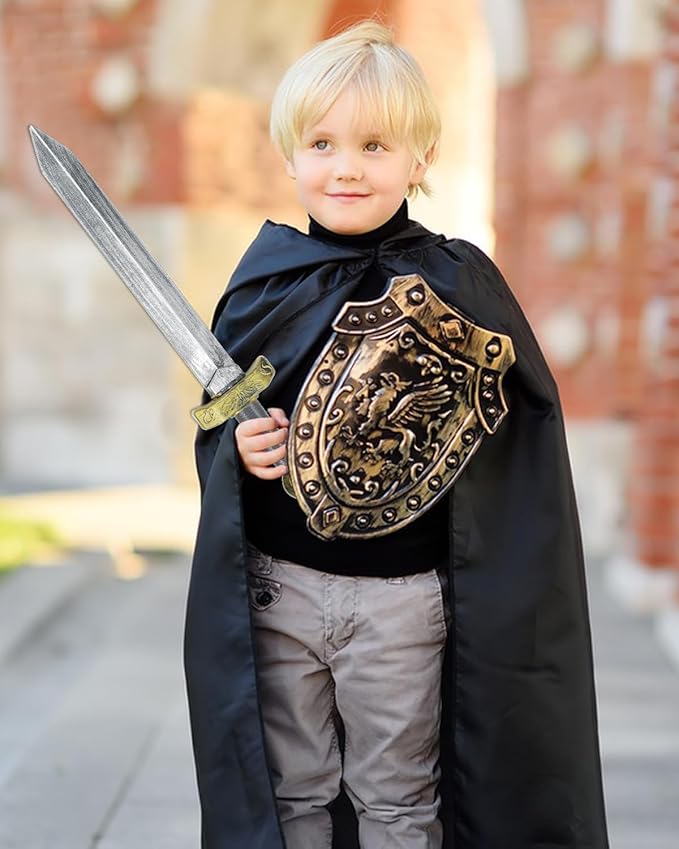 2pcs Toy Sword,18.9" Plastic Roman Sword for Kids Boys Role-Play Accessory,Medieval Knight Toy,Halloween Cosplay,Props Silver