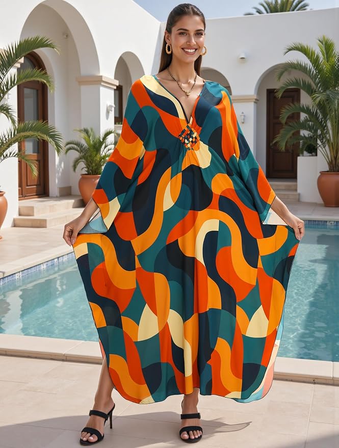 Mumu Dresses for Women Plus Size, Bohemian Kaftan Beach Cover Up Long Maxi Nightgown Soft Loungewear