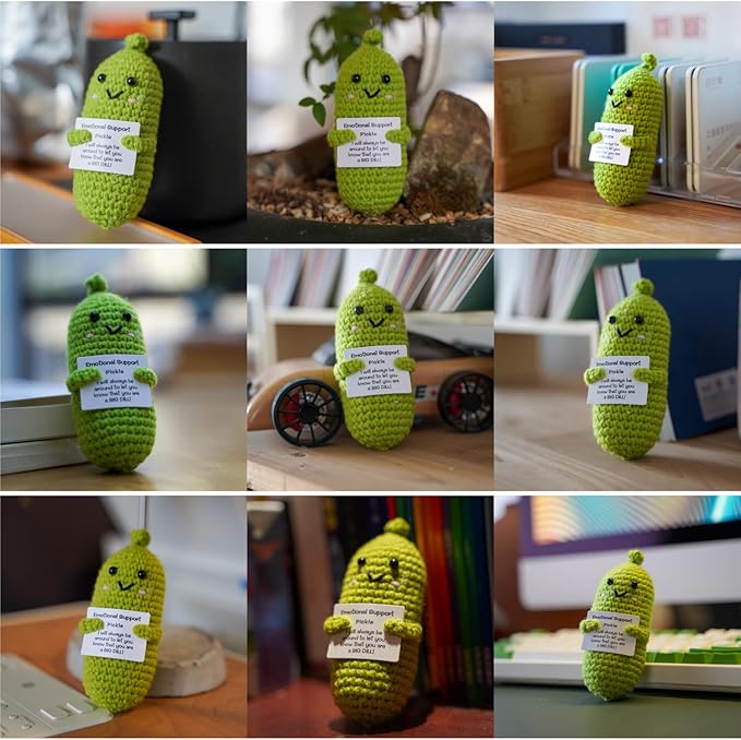 Encouragement Pickle Plush Toys Positive Crochet Animals Gifts Encouragement Birthday Gifts, Christmas Stocking Stuffers (Support Pickle)
