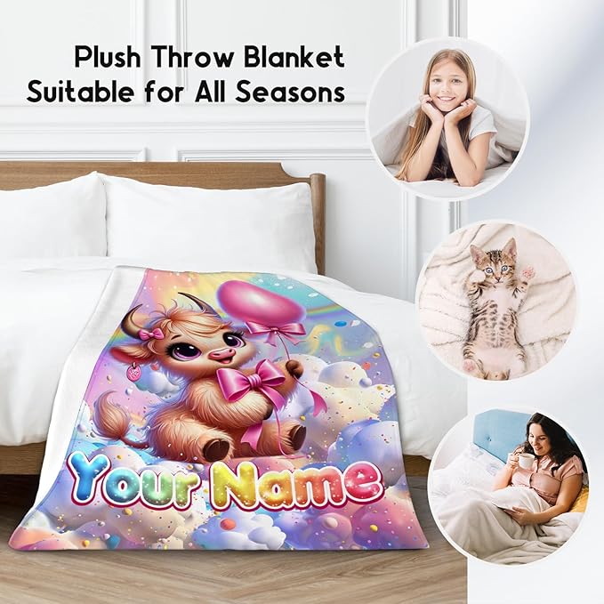 Girls Blankets - Highland Cow Blanket Gifts - 4 Sizes Cozy Soft Flannel Throw for Couch, Office Bed