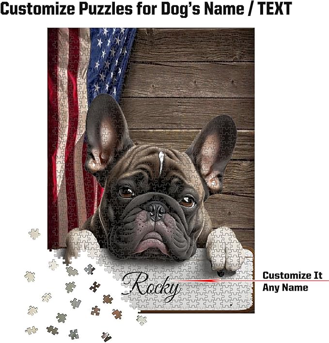 Custom Wooden Jigsaw Puzzles with Your Dog's Name on French BullDog's Art Print - 300 500 1000PCS Puzzles Game and Home Wall Decor