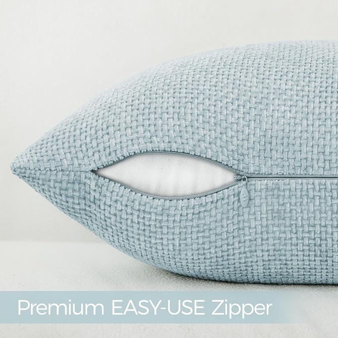 a moment Baby Blue Chenille Throw Pillow Covers 22x22 Inch Pack of 2 Modern Decorative Throw Pillow Covers Farmhouse Cross Covers Home Decor for Sofa Bedroom Living Room