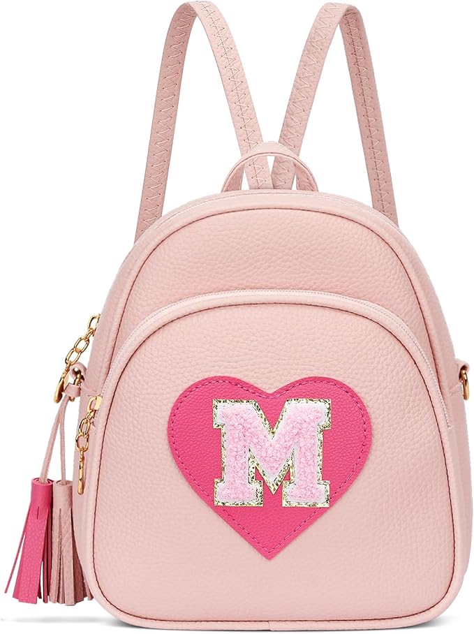 Valentines Day Gifts for Kids Gifts for Girls Little Girl Initial Mini Heart Backpack Purse Crossbody Bag with Tassel，Pink-M