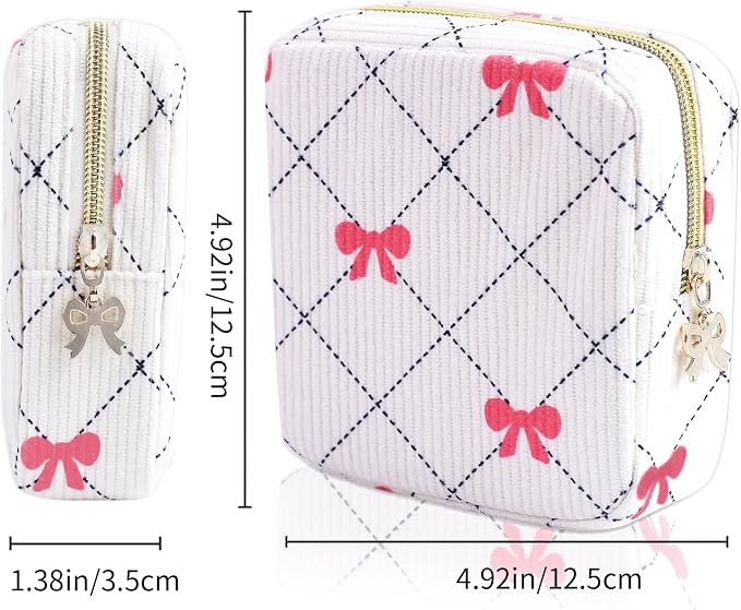 Period Bag for Women - Cute Corduroy Sanitary Napkin Storage Bag with Bow Design | Period Pouch for Daily Use, Travel | Discreet Menstrual Pouch | Pad Bags for Period Holds Pads, Tampons