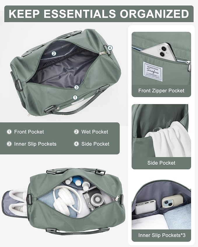 Gym Bag Womens Mens with Shoes Compartment and Wet Pocket Travel Duffel Bag for Women for Plane Sport Gym Tote Bags with Toiletry Bags Waterproof Weekend Overnight Carry on Bag Hospital Holdalls