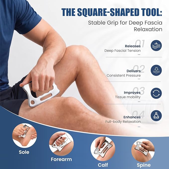 THLHKD 3 in 1 Muscle Scraper Tools Set, Stainless Steel Gua Sha Scraping Massage Tool for Physical Therapy, Sports Injury Recovery, Pain Relief Deep Tissue Massage
