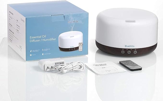 BlueHills Premium 1000 ML Large Essential Oil Diffuser Humidifier for Room Home Aromatherapy Big Capacity Oil Diffuser with Décor LED Lights Long Running Round Diffuser Dark Wood Grain – D002