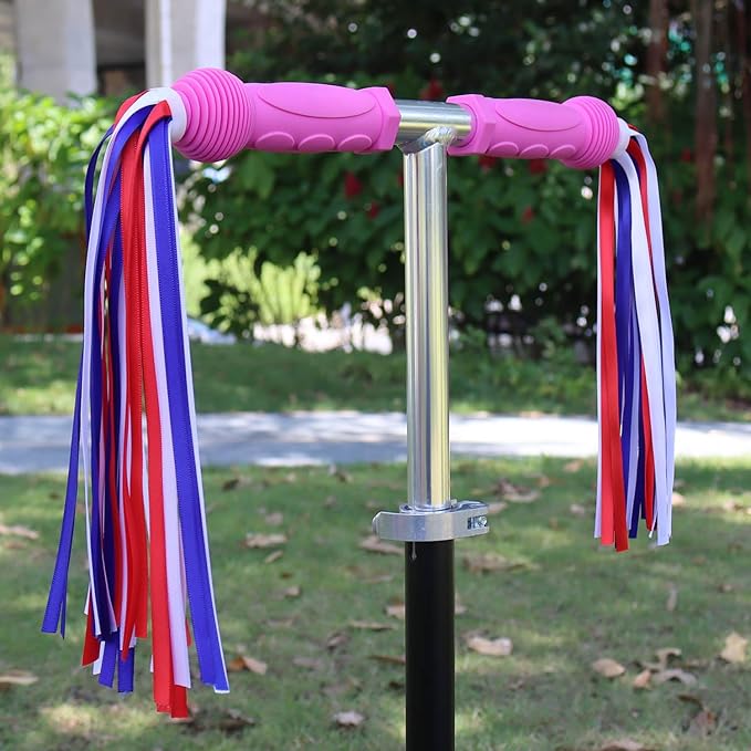 PLATT Kid's Bicycle Handlebar Streamers Colorful Ribbons Tassel for Girls Boys Bicycle Handlebar Scooter Handgrip (1Pair) (Red+White+Blue)