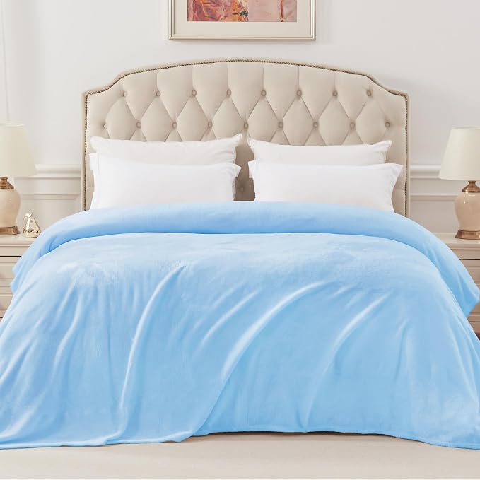 Exclusivo Mezcla Soft Fleece Blanket Twin Size for Bed, Ice Blue | 60x80 Inches, Double-Sided Brushed Flannel, Lightweight Plush Cozy Blanket for Home Decor, All Season, Machine Washable