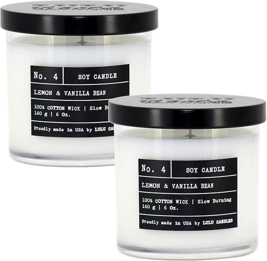 Lulu Candles | Lemon & Vanilla Bean | Luxury Scented Soy Jar Candle | Hand Poured in The USA | Highly Scented & Long Lasting (6 Oz. 2 Pack)